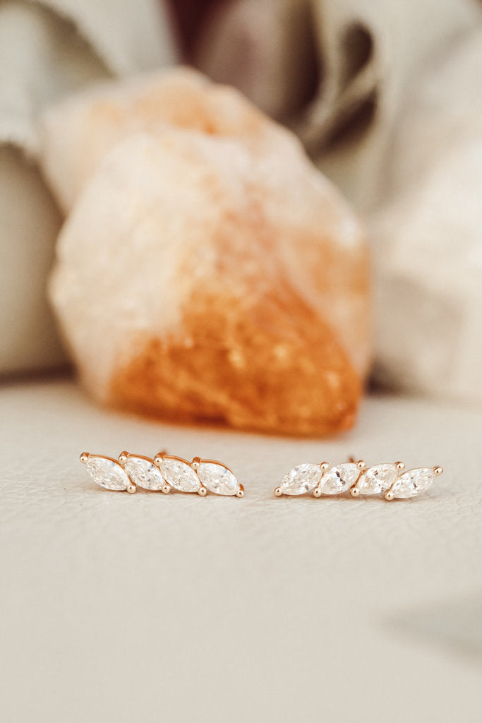 Unique Four Marquise Cut Moissanite Engagement Studs Earring