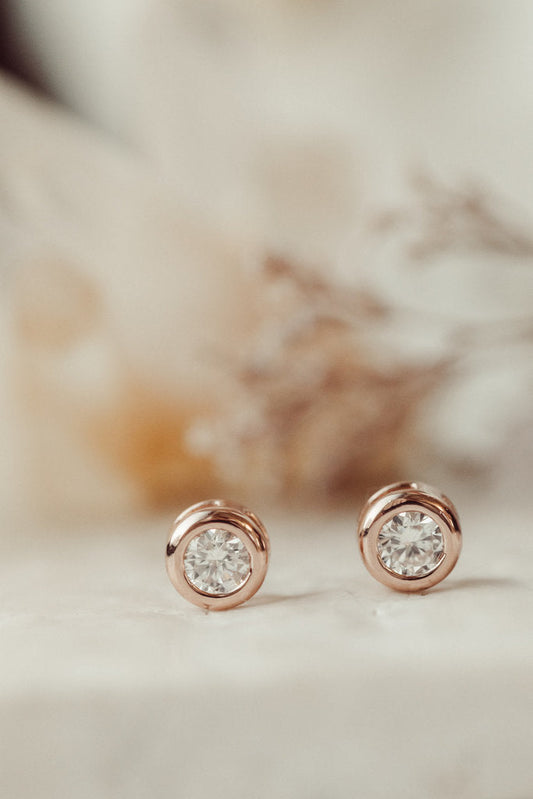 Bezel Round Cut Moissanite Anniversary Studs Earring For Her