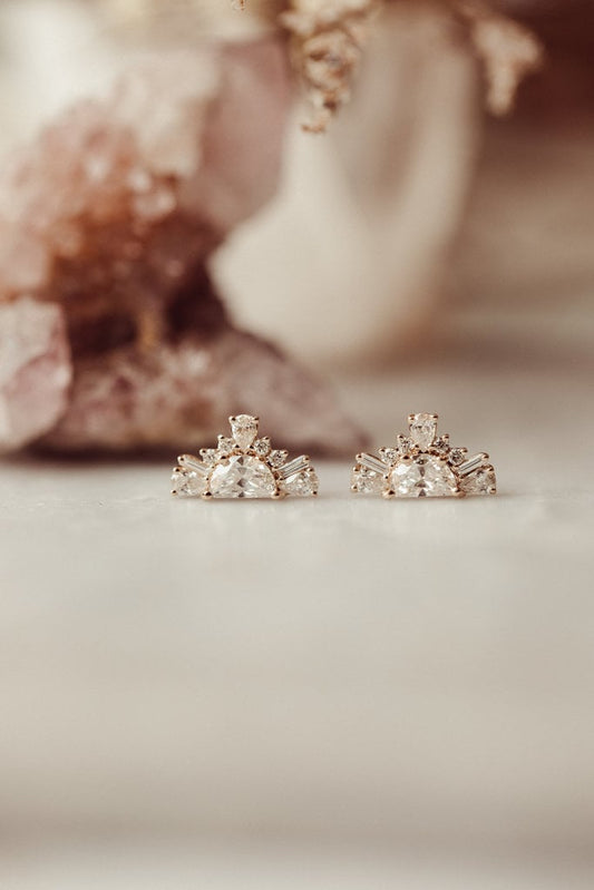 Half-Moon Rose Cut Moissanite Bridal Studs Earring For Women's