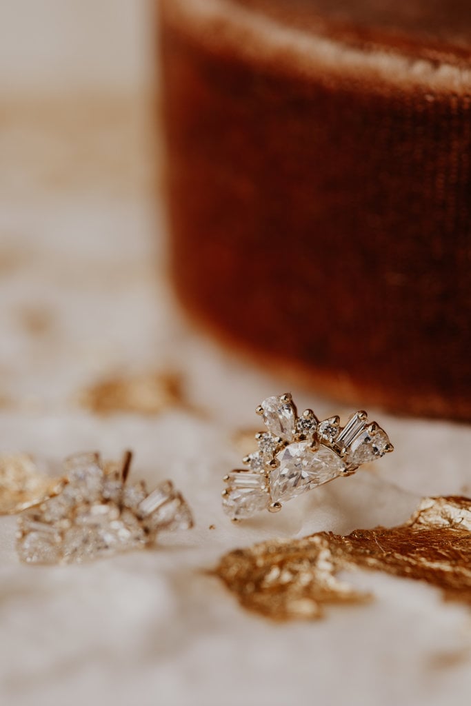 Half-Moon Rose Cut Moissanite Bridal Studs Earring For Women's