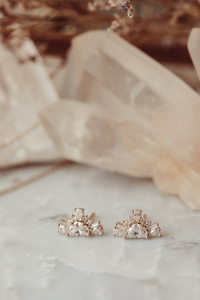 Half-Moon Rose Cut Moissanite Bridal Studs Earring For Women's