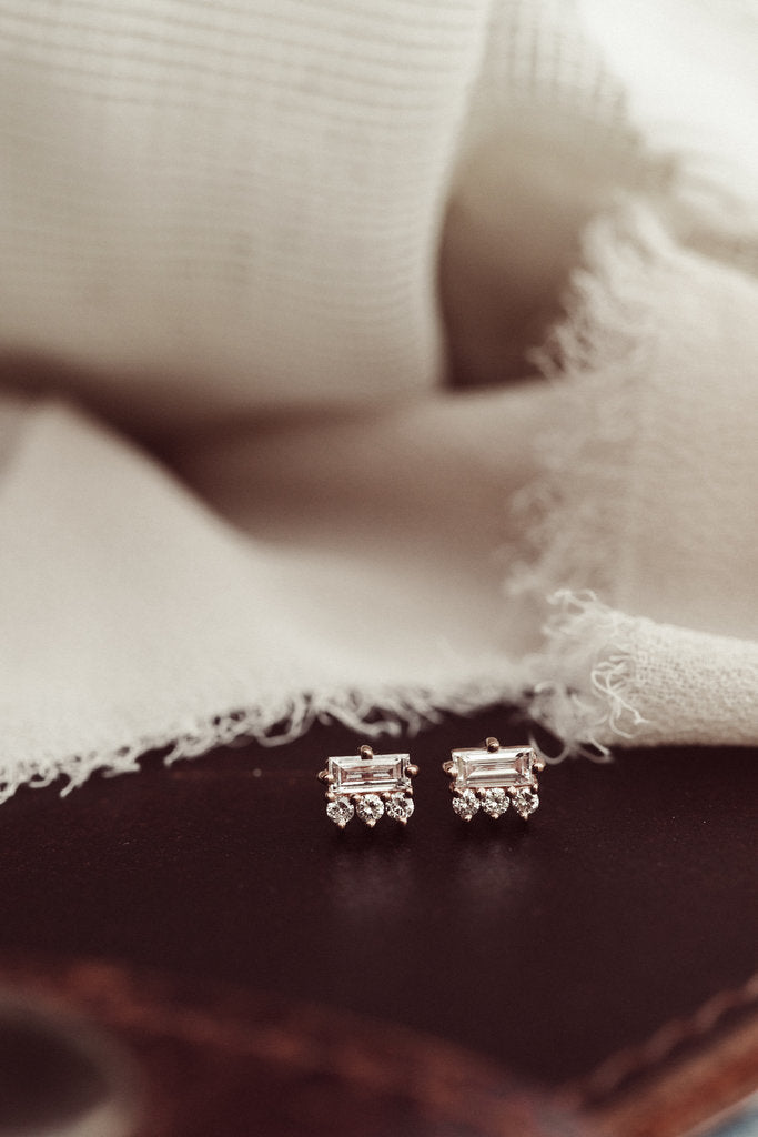 Antique Baguette Cut Moissanite Engagement Rose Gold Stud Earring