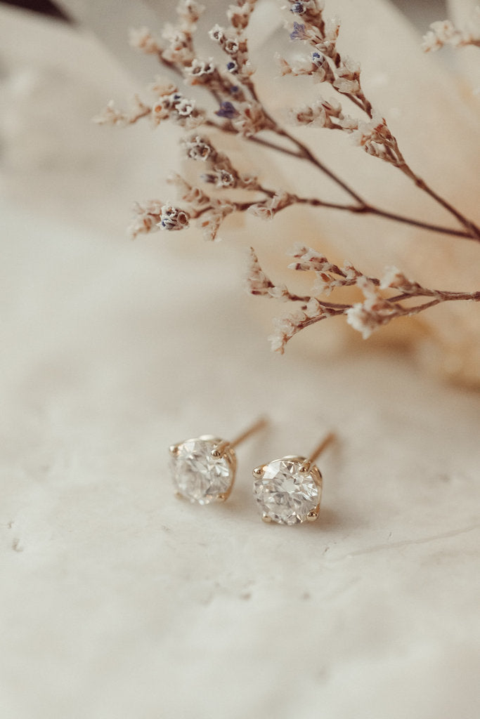 Four Prongs Round Cut Moissanite Diamond Stud Earrings