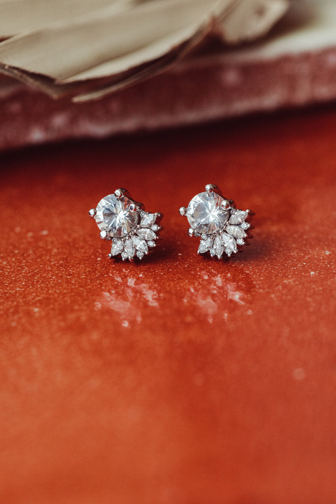 Stunning Round Cut Moissanite Engagement Studs Earings
