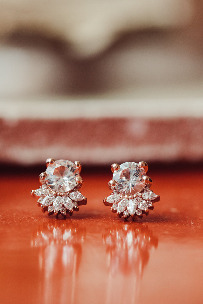 Stunning Round Cut Moissanite Engagement Studs Earings