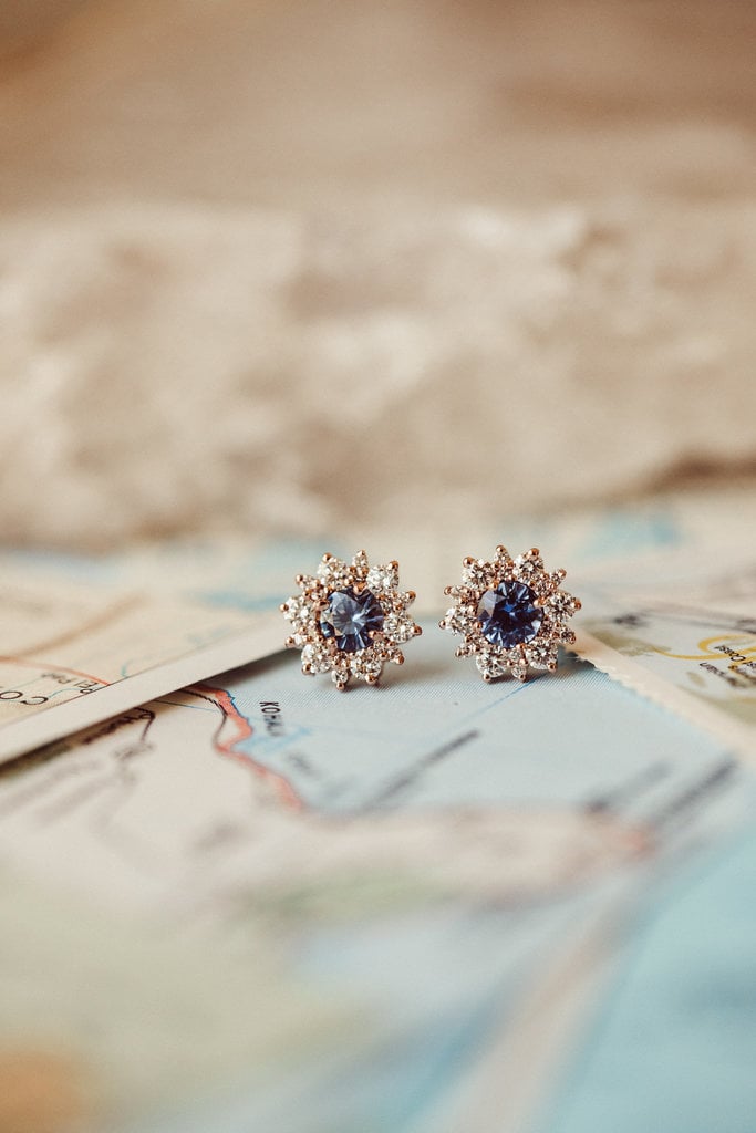 Halo Blue Round Cut Moissanite Engagement Stud Earrings