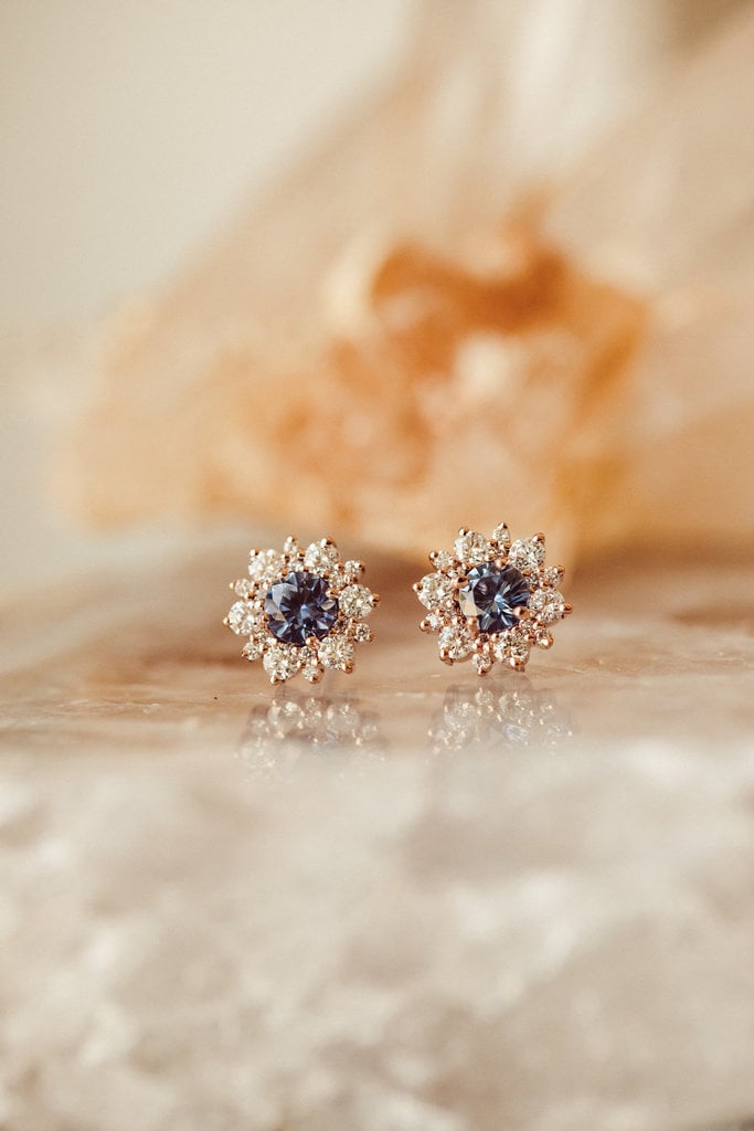 Halo Blue Round Cut Moissanite Engagement Stud Earrings