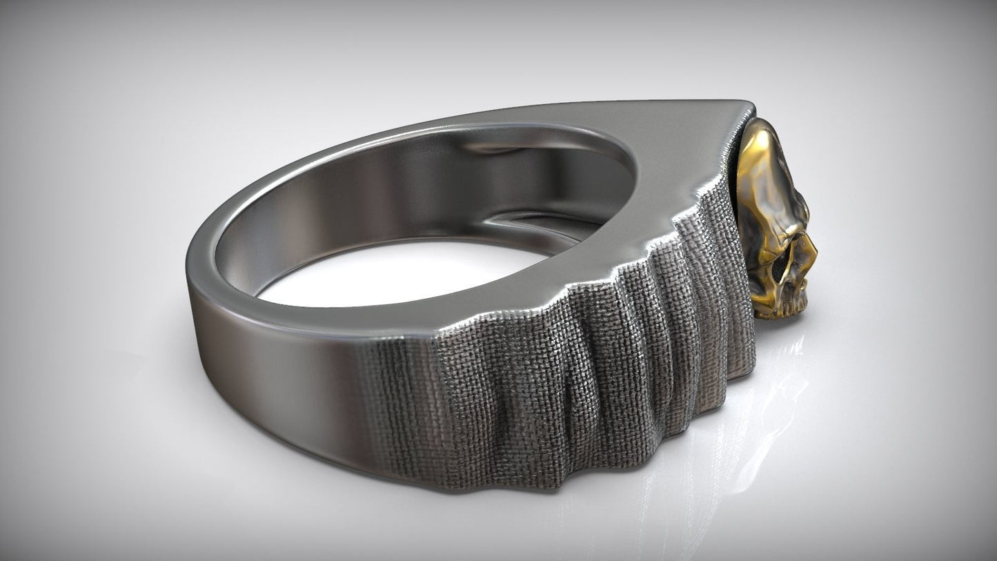 Handmade Signet Skull Cloth Men Blackend Gold Inlay Ring - JURA JEWEL