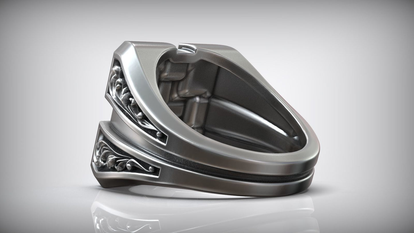 Unique Engraving Square Cross Pattern Sterling Silver Signet Ring