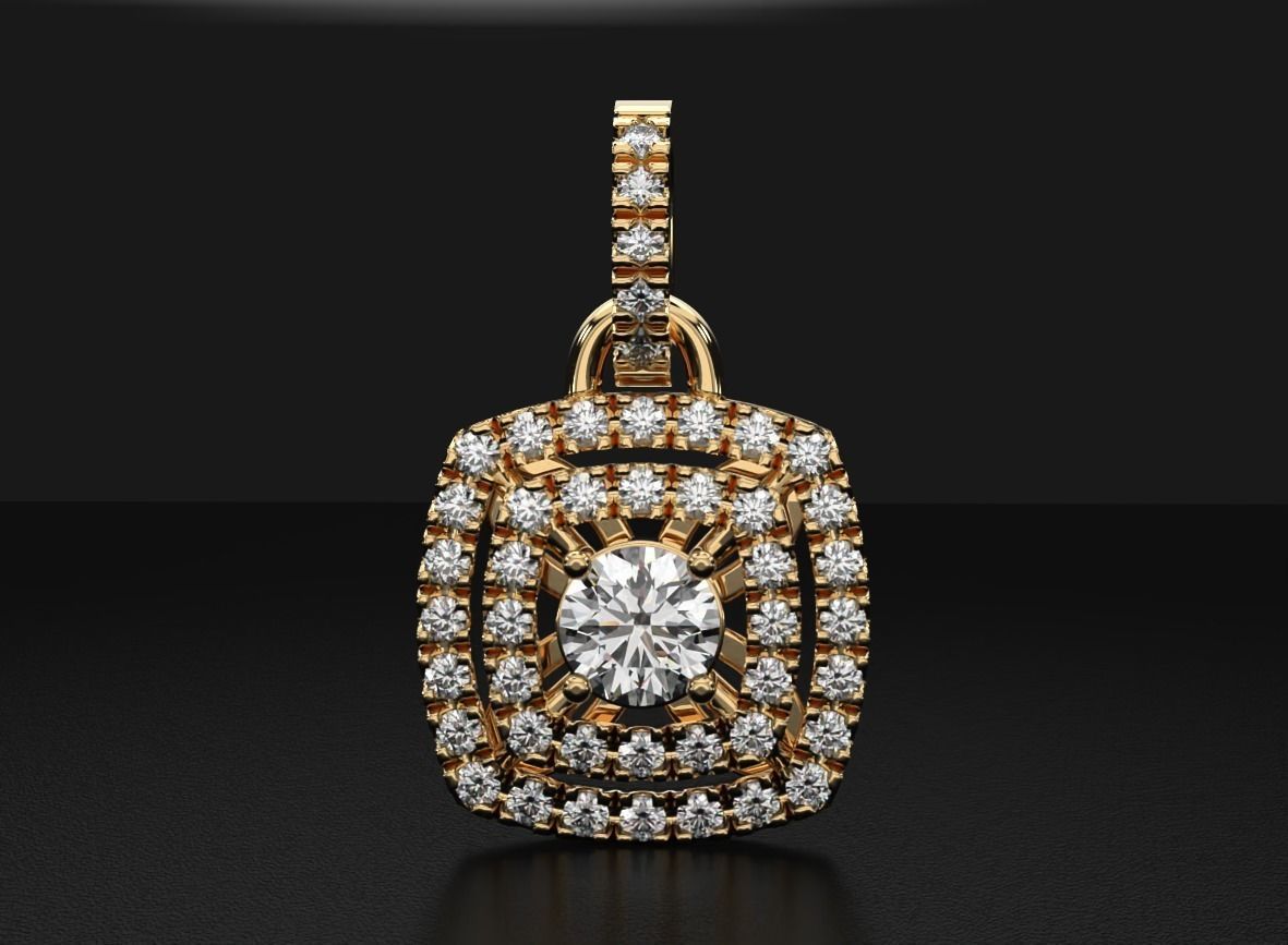 Stylish Pendant With Double Halo Moissanite Diamonds For Girls