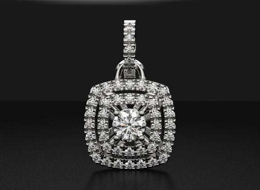Stylish Pendant With Double Halo Moissanite Diamonds For Girls