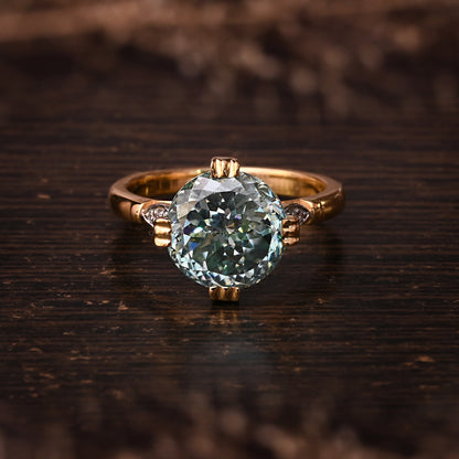 Green Portuguese Round Cut Moissanite Engagement Ring For Her