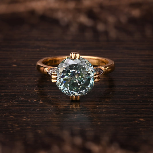 Green Portuguese Round Cut Moissanite Engagement Ring For Her