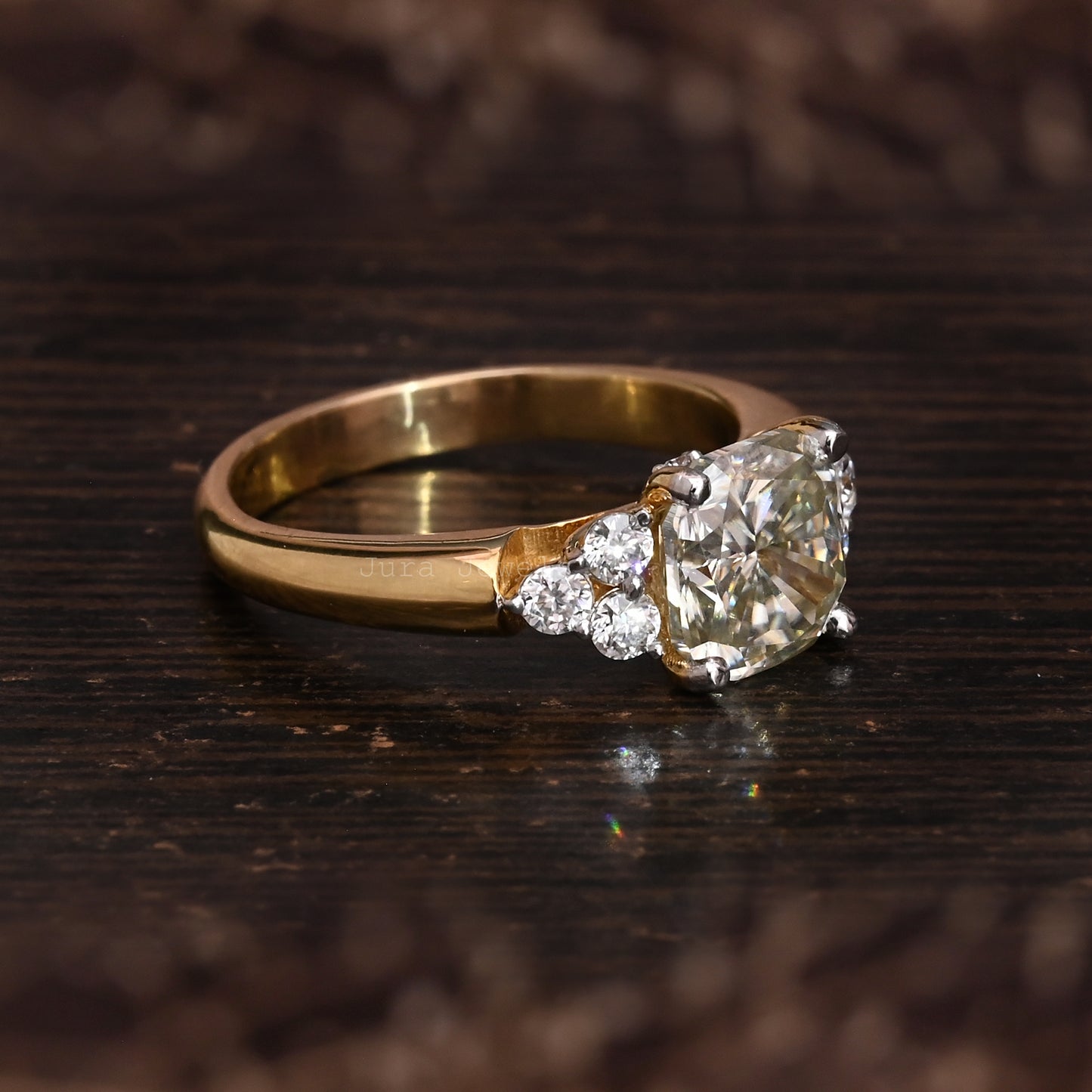 Starling Light Yellow Cushion Cut Moissanite Engagement Ring