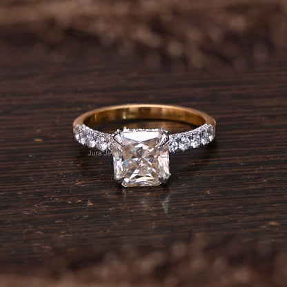 HIdden Halo Lemon Yellow Cushion Cut Moissanite Engagement Ring