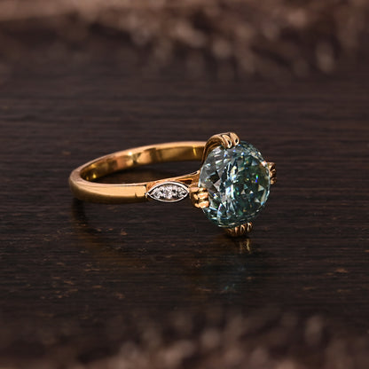 Green Portuguese Round Cut Moissanite Engagement Ring For Her