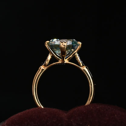 Green Portuguese Round Cut Moissanite Engagement Ring For Her