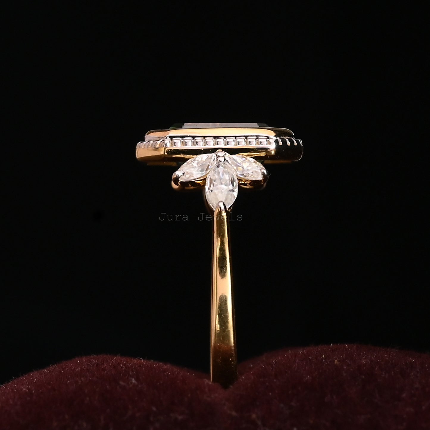 Bezel Green Emerald Cut Moissanite Engagement Ring