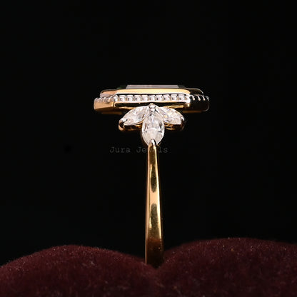 Bezel Green Emerald Cut Moissanite Engagement Ring