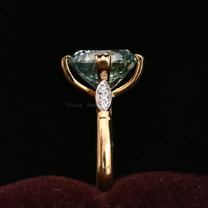 Green Portuguese Round Cut Moissanite Engagement Ring For Her