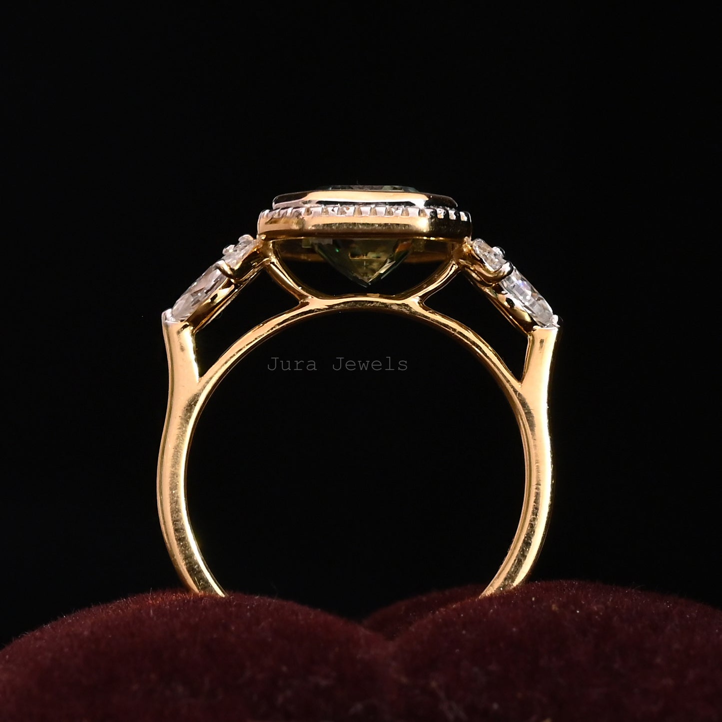 Bezel Green Emerald Cut Moissanite Engagement Ring