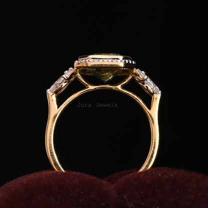 Bezel Green Emerald Cut Moissanite Engagement Ring
