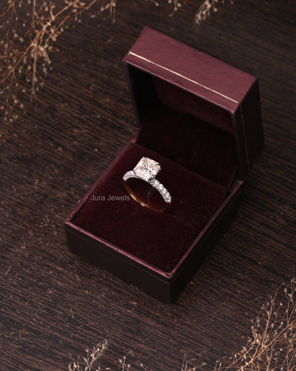 HIdden Halo Lemon Yellow Cushion Cut Moissanite Engagement Ring