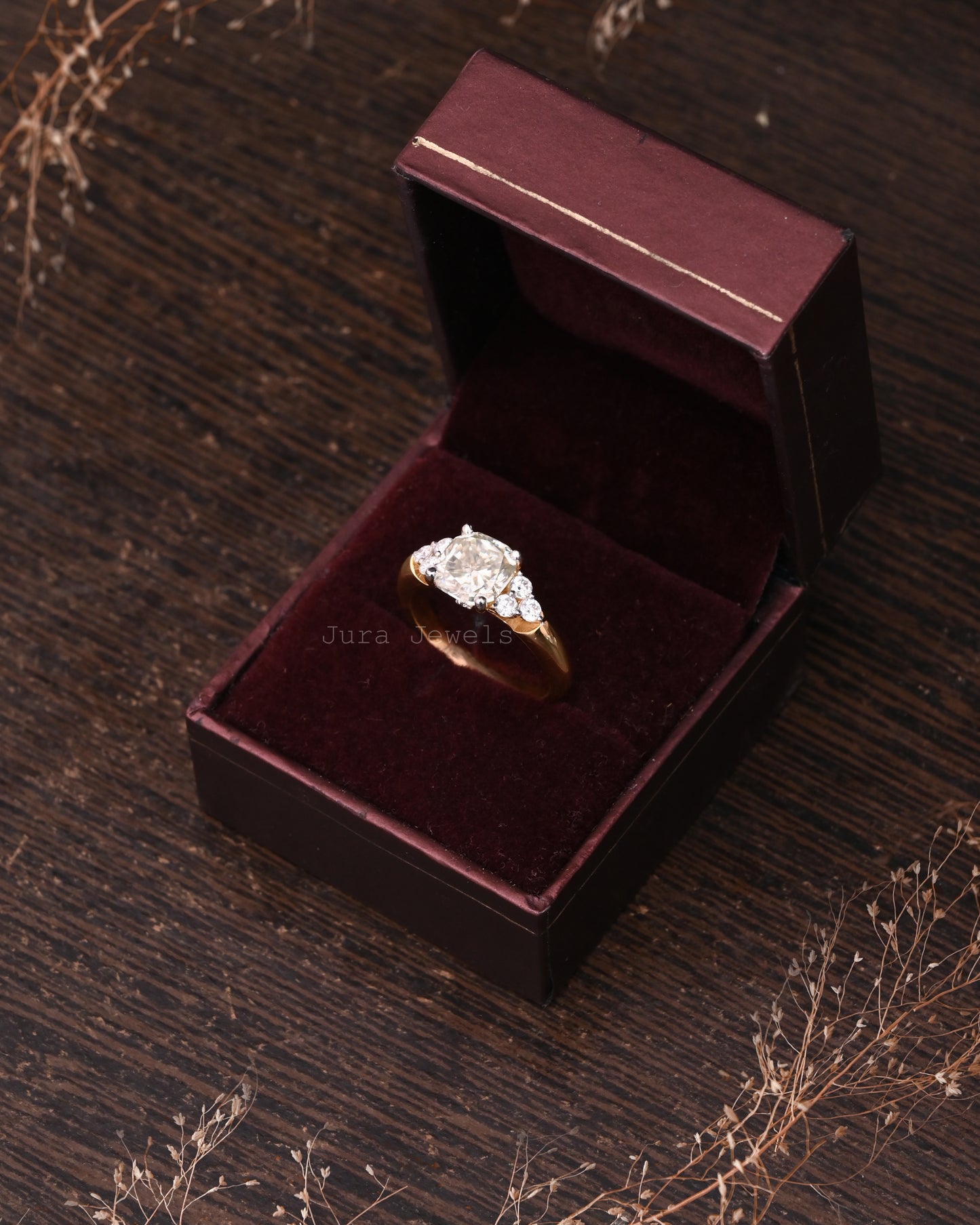 Starling Light Yellow Cushion Cut Moissanite Engagement Ring