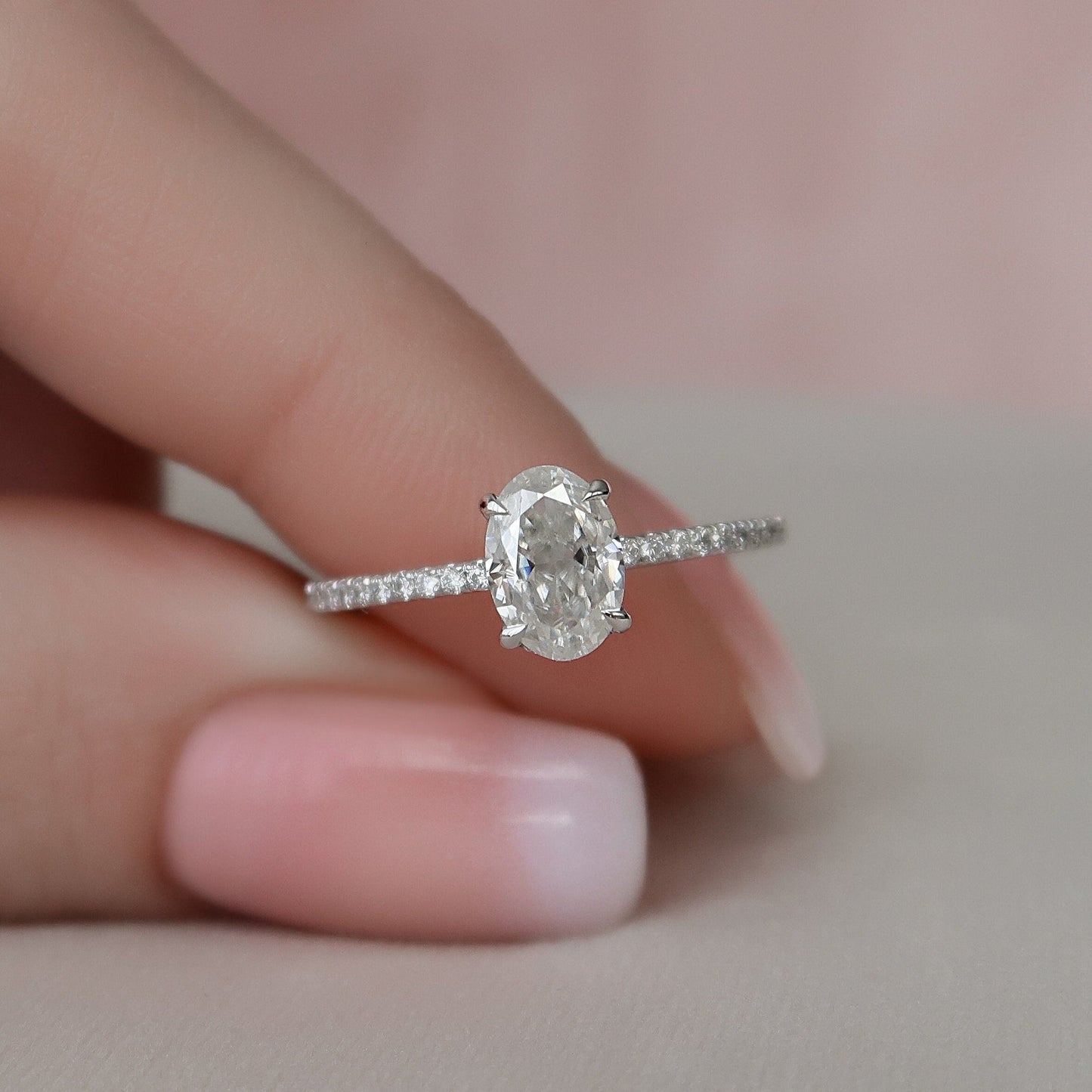 Hidden Halo Oval Cut Moissanite Anniversary Ring