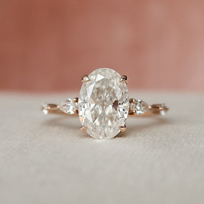 Three Stone Oval Cut Moissanite Engagement Ring For Her