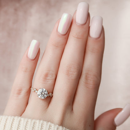 Cluster Hidden Halo Round Cut Moissanite Engagement Ring