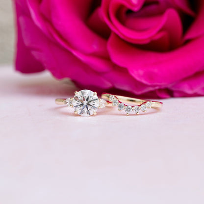 Three Stone Round Cut Moissanite Engagement Ring