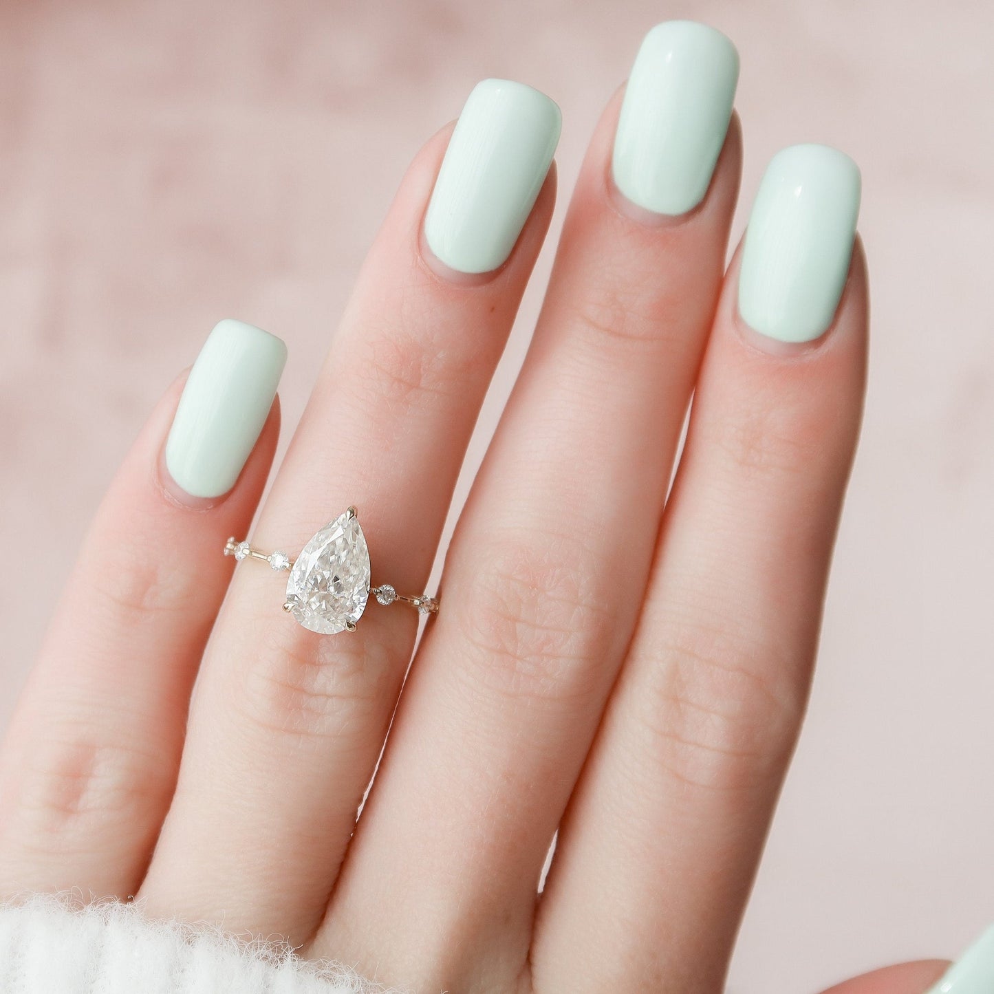 Solitaire Hidden Halo Pear Cut Moissanite Ring