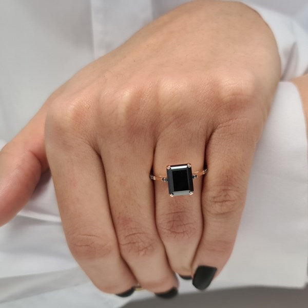 Rare Black Emerald Cut Moissanite Engagement Ring For Her