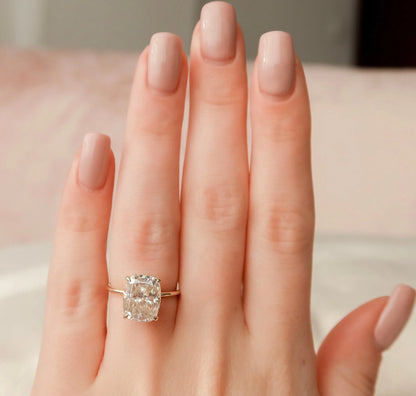 Solitaire Hidden Halo Cushion Cut Moissanite Engagement Ring