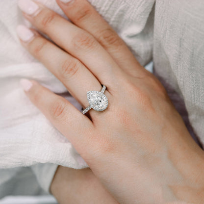 Halo Pave Pear Cut Moissanite Engagement Ring For Her