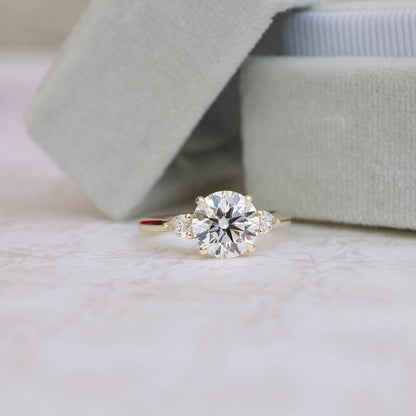 Three Stone Round Cut Moissanite Engagement Ring