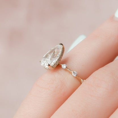 Solitaire Hidden Halo Pear Cut Moissanite Ring