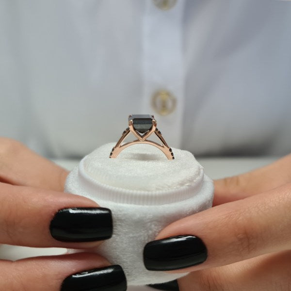 Rare Black Emerald Cut Moissanite Engagement Ring For Her