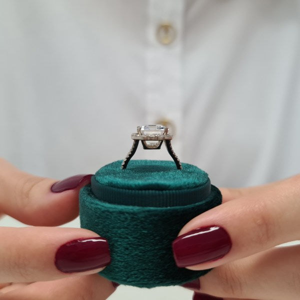 Halo Emerald Cut Moissanite Split Anniversary Ring For Her