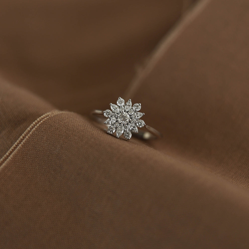 Foral Round Cut Moissanite Cluster Engagement Ring For Her