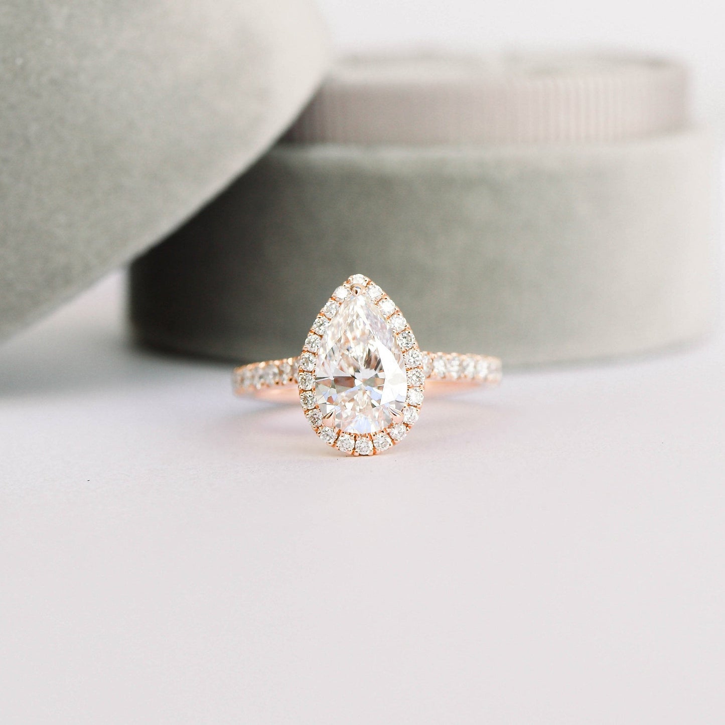 Halo Pave Pear Cut Moissanite Engagement Ring For Her