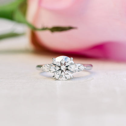 Three Stone Round Cut Moissanite Engagement Ring
