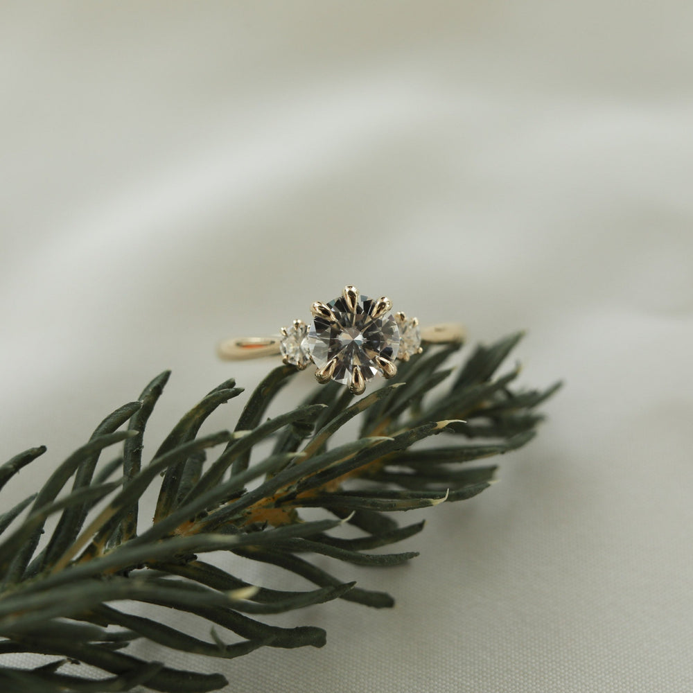 Three Stone Round Cut Moissanite Engagement Ring