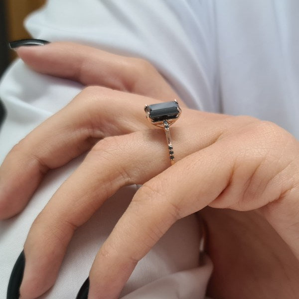 Rare Black Emerald Cut Moissanite Engagement Ring For Her