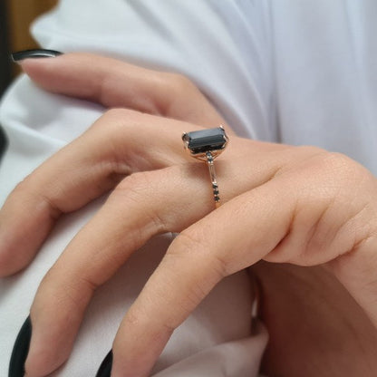 Rare Black Emerald Cut Moissanite Engagement Ring For Her