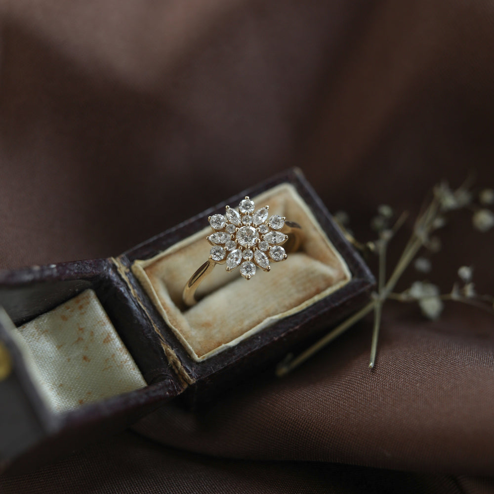 Foral Round Cut Moissanite Cluster Engagement Ring For Her