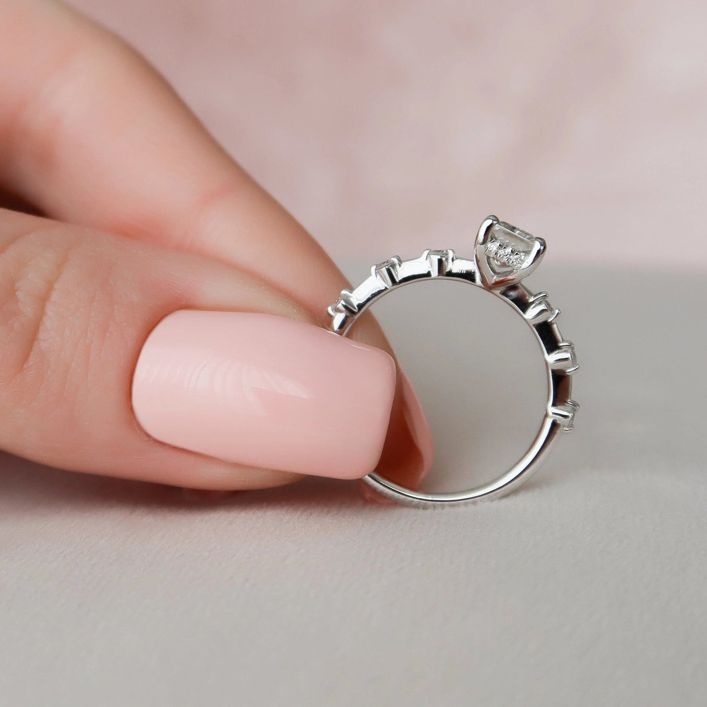 Hidden Halo Radiant Cut Moissanite Bridal Set Bridesmaid Ring Gift For Her