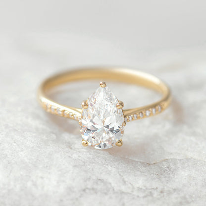 Pave Set Pear Cut Moissanite Engagement Ring For HIm