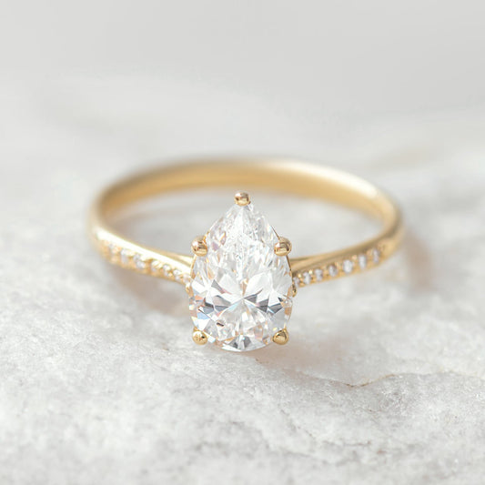 Pave Set Pear Cut Moissanite Engagement Ring For HIm